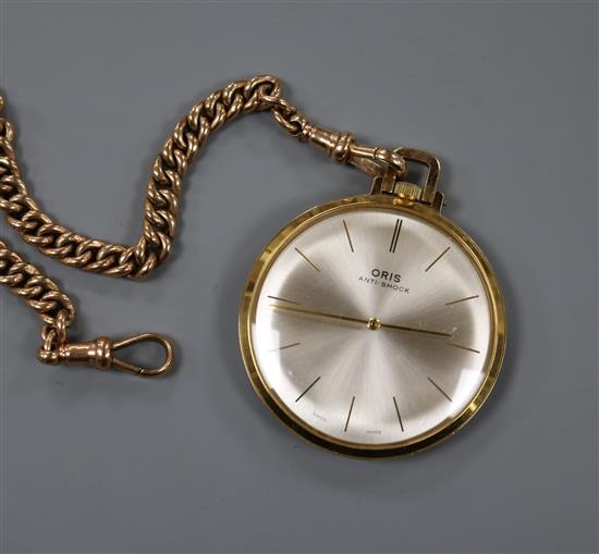 A 9ct gold curb-link watch chain and an Oris pocket watch